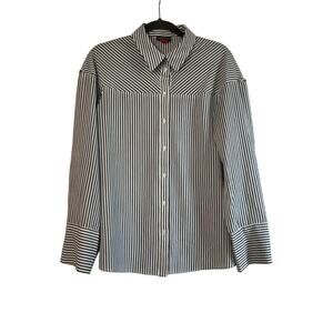 Vince Camuto White Black Striped Button Down Top Sz M